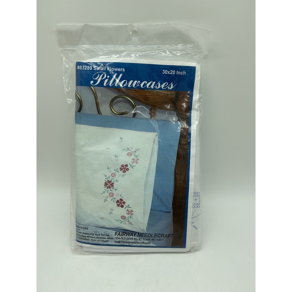 Fairway Needlecraft Small Flowers Stamped Embroidery Pillowcases 83289 Pair New
